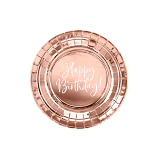 Ruusukultaiset Happy Birthday -lautaset