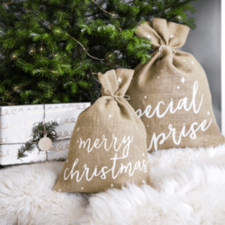 Merry Christmas Juuttisäkki Valkoinen