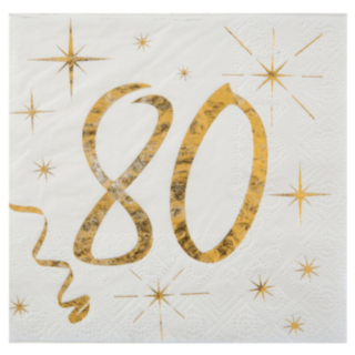 Kultaiset 80-vuotisjuhlien servetit