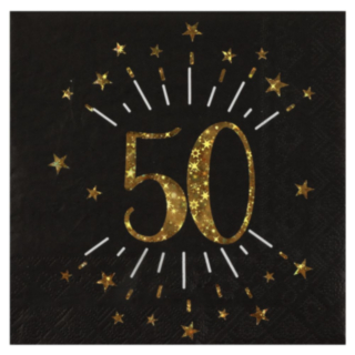 Mustat 50-vuotisjuhlien servetit