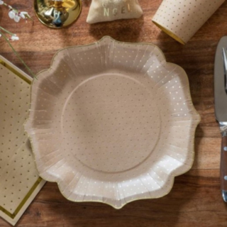 Kohopilkulliset Pahvilautaset Beige/Kulta