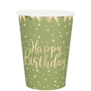 Happy Birthday Kertakäyttökupit Oliivi
