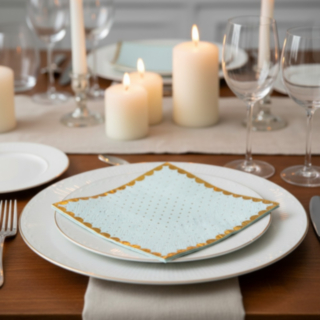 Kultapilkulliset Servetit Vaaleansininen