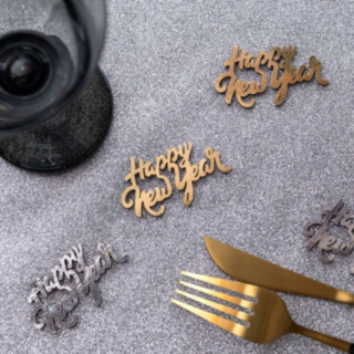 Happy New Year Puu Konfetti Hopea/Kulta
