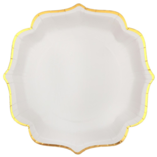 Kultareunaiset Scallop Kertakäyttölautaset