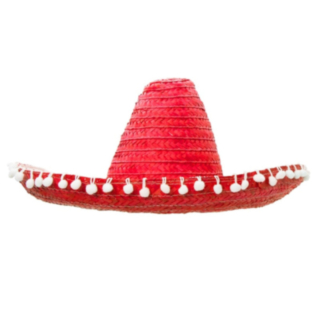 Punainen sombrero pompomeilla