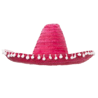 Punainen sombrero pompomeilla