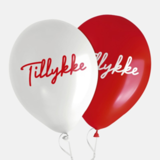 Punavalkoiset Tillykke-ilmapallot
