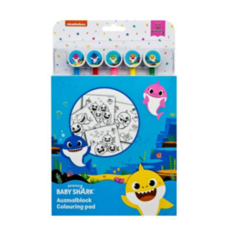Baby Shark® Värityskirja ja 5 värikynää