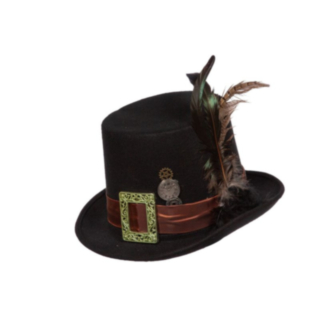 Steampunk Silinterihattu Höyhenillä Musta