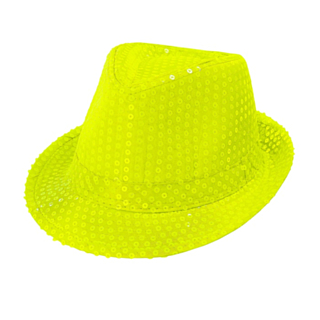 Neonkeltainen paljettifedora