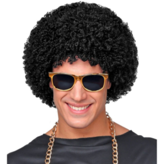 70-luvun Afro Peruukki Musta