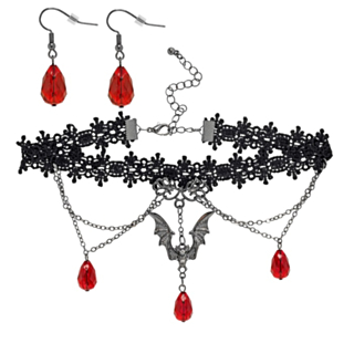 Veripisara Choker & Korvakorut Musta/Punainen