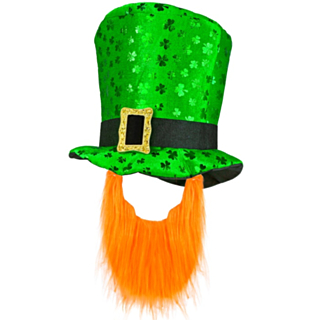 Leprechaun Silinterihattu & Parta Vihreä