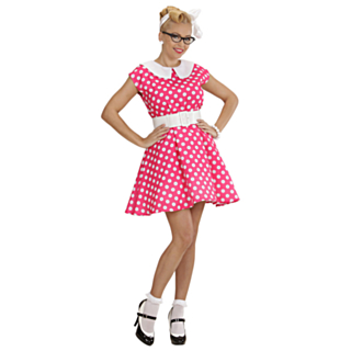 Pinkki pilkullinen 50-luvun mekko