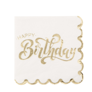 Happy Birthday Servietit Valkoinen/Kulta