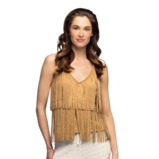 Beige boho-toppi hapsuilla