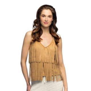 Beige boho-toppi hapsuilla