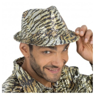 Kimalteleva Tiikerikuvioinen Fedora Kulta