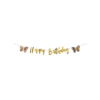 Perhonen Happy Birthday Kirjainköynnös Vaaleanpunainen/Liila/Kulta