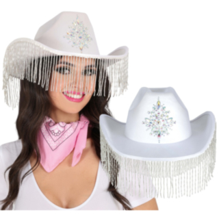 Cowboyhattu Helmihapsuilla Valkoinen