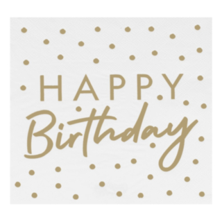 Happy Birthday Servietter Hvid/Guld