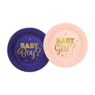 Gender Reveal Paptallerkener Blå/Lyserød