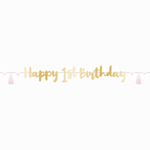 Happy 1st Birthday Kirjainnauha Vaaleanpunainen