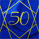 50-vuotisjuhlien sinikultaiset servetit