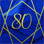 80-vuotisjuhlien sinikultaiset servetit