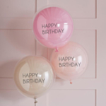 Vaaleanpunaiset Happy Birthday -tuplailmapallot