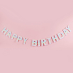 Värikäs pastellisävyinen Happy Birthday -ekokirjainnauha