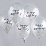 Happy Birthday -konfetti-ilmapallot, helmiäishohtoiset