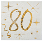 Kultaiset 80-vuotisjuhlien servetit