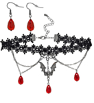 Veripisara Choker & Korvakorut Musta/Punainen
