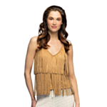 Beige boho-toppi hapsuilla
