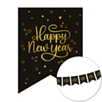 Happy New Year Vimpelbanner Sort/Guld