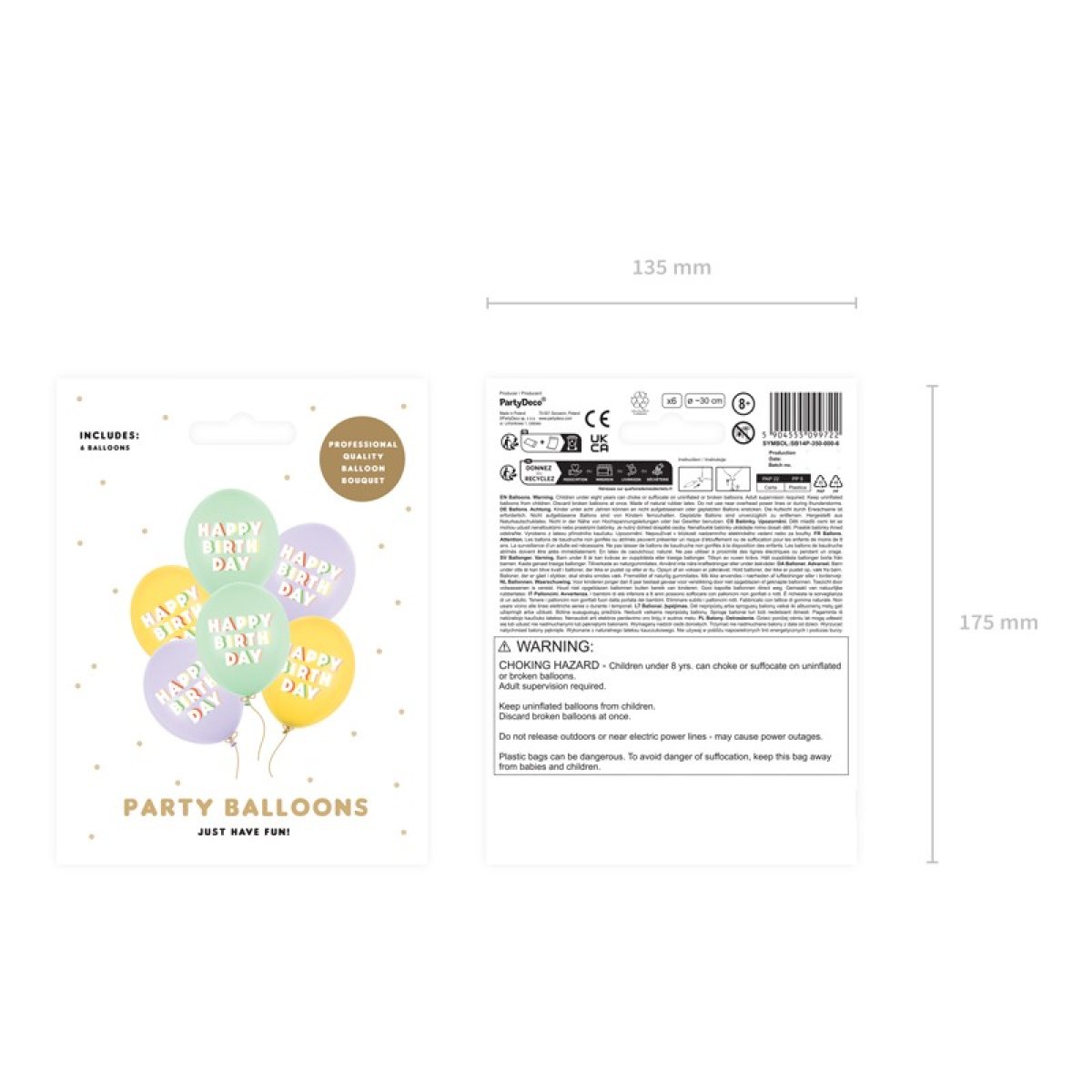 Latexballonger Happy Birthday Pastell Mix 30cm, 6-pack main image 0