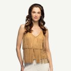 Beige boho-toppi hapsuilla