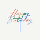 Happy Birthday akryylinen kakkukoriste, matta monivärinen