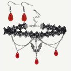 Veripisara Choker & Korvakorut Musta/Punainen