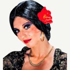 Carmen-peruukki punaisella kukalla