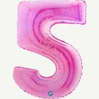 Suuri holografinen pinkki numeropallo 5