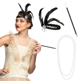 1920-luvun Flapper Setti Musta/Valkoinen