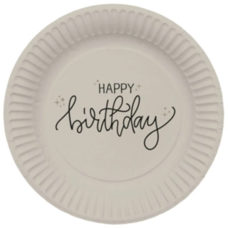 Happy Birthay Pahvilautaset Creme/Musta
