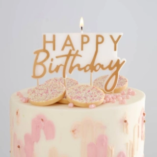 Happy Birthday Kakkukynttilä Kulta/Valkoinen