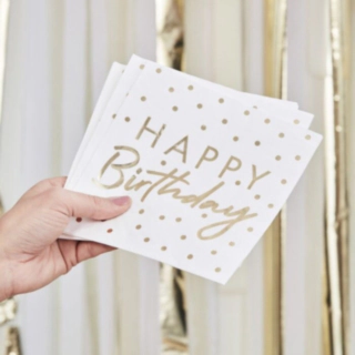 Pilkulliset Happy Birthday Servetit Kulta