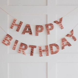 Ruusukultainen Happy Birthday -hapsukirjainnauha