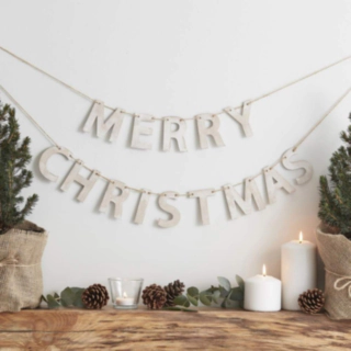 Puinen Merry Christmas -kirjainnauha
