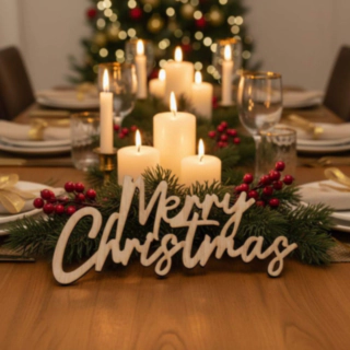 Merry Christmas puinen pöytäkoriste
